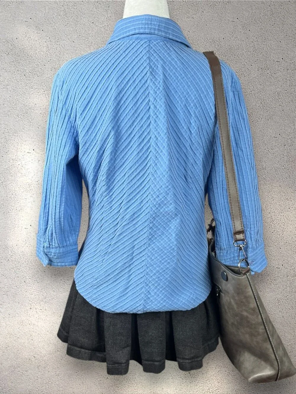 VTG Coldwater Creek Crinkle Button Up Blouse Women’s M Blue Stripe Academia Boho